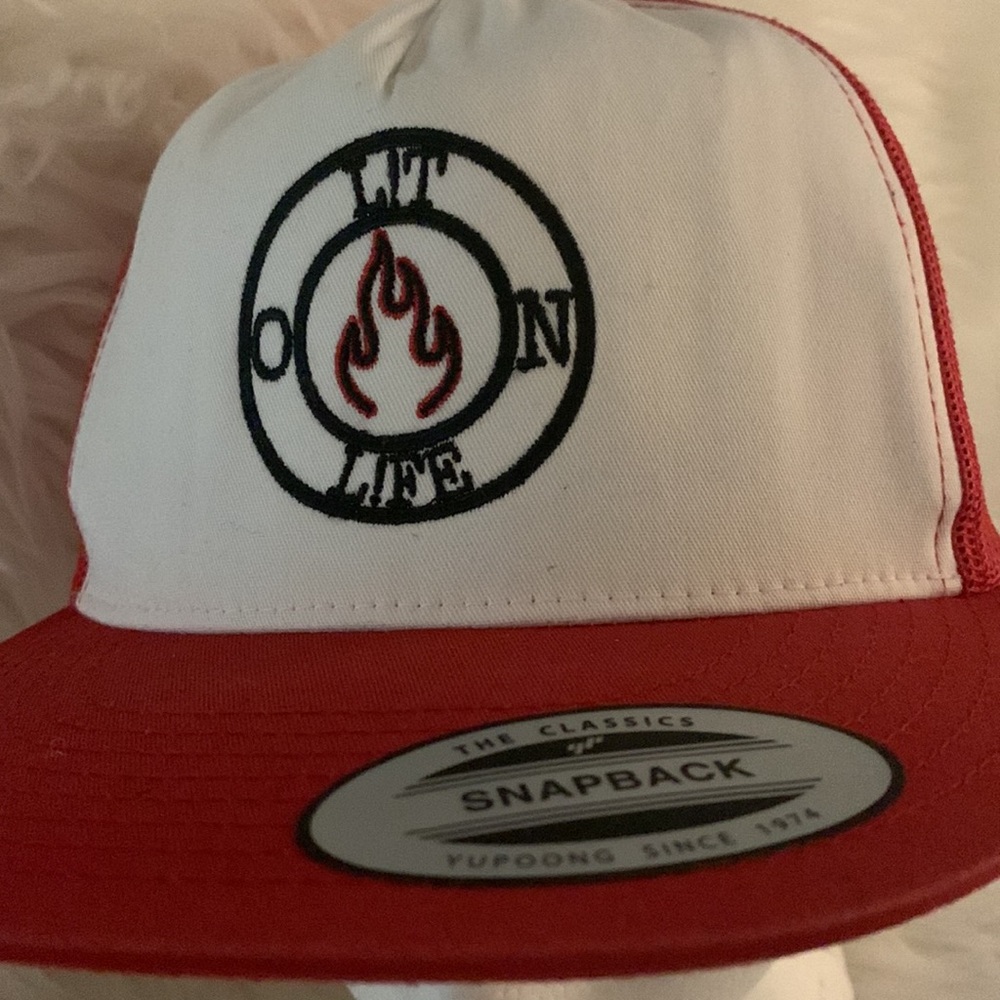 SnapBack Truckers Cap Red White Mesh Back Patch Lit On Life